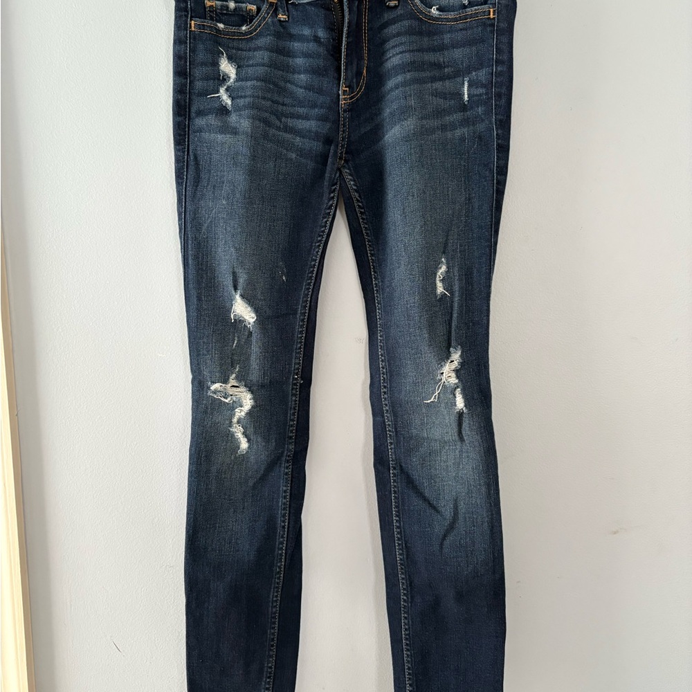 Hollister Blue Skinny Jeans with Distressed Details